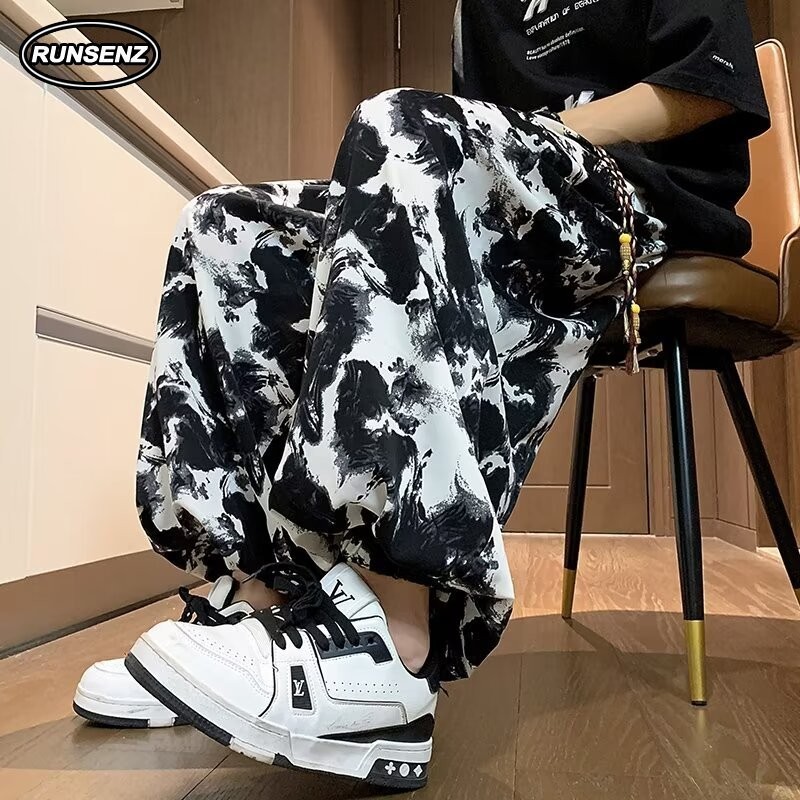 M-8xl สไตล์เกาหลี Tie Dye Jogger กางเกงผู้ชายผู้หญิงฤดูร้อนหลวมสบายๆ Plus ขนาดกางเกงขายาว Unisex