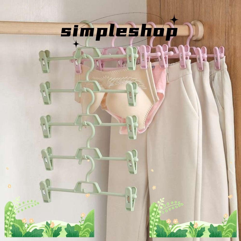 Simple 5PCS คลิปหนีบกางเกง, ไม้แขวนหนีบกระโปรงแบบพกพาแบบปรับได้, คลิปหนีบกันลื่นในครัวเรือน