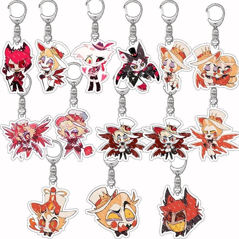 ที่กําหนดเองHazbinโรงแรมAlastorอะนิเมะรอบพวงกุญแจอะคริลิค Lucifer Alastor Charlie Morningstarพวงกุญแจส่งของขวัญเพื่อนร่วมชั้นและเพื่อน Version11