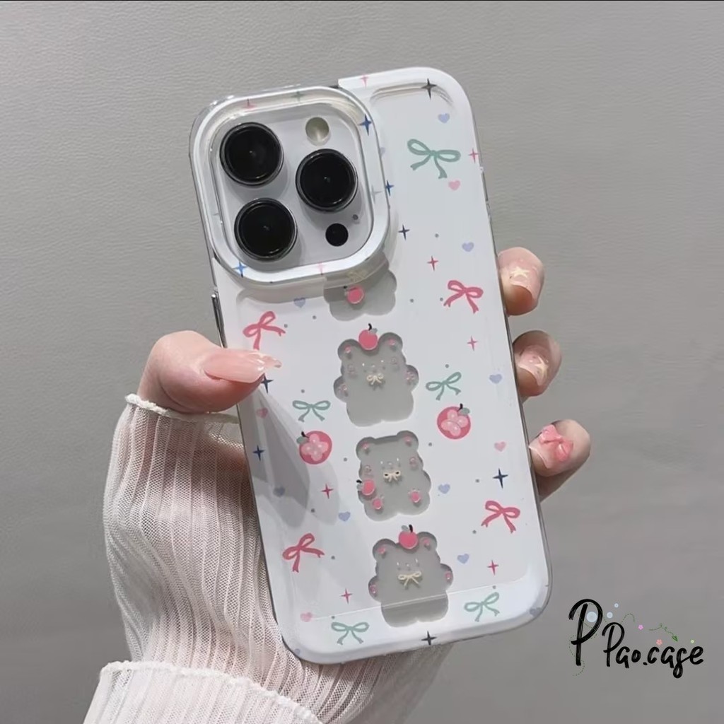 กล่องโบว์หมีน่ารักน่ารักเข้ากันได้กับ IPhone 8 Plus 13 7 Plus 11 15 14 XS Max Pro Max 15 X 14 XR ซิลิโคนฝาครอบเปลือกนุ่ม