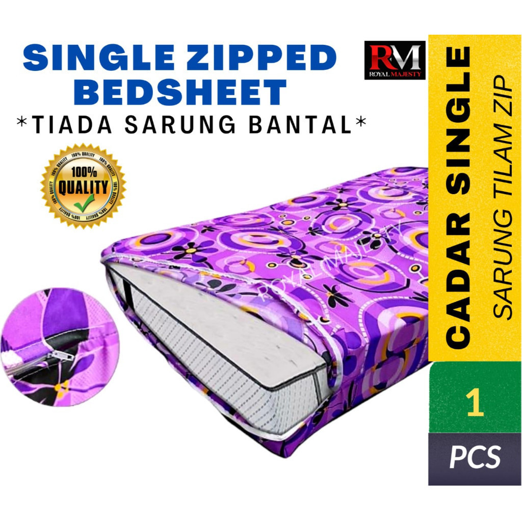 CADAR SINGLE ZIP/SINGLE ZIPPED BEDSHEET SARUNG TLALM ZIP SINGLE BEDSHEET พร้อมกรณีซิปเท่านั้นขนาด SI