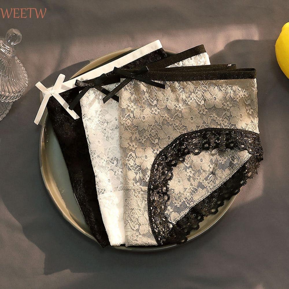 Weekw กางเกงชั้นในสตรีดอกไม้โปร่งใส Bowknot กลางเอวสําหรับสาวกางเกง