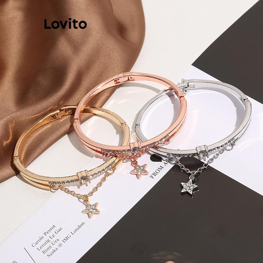 Lovito กำไลข้อมือผู้หญิง แต่งโซ่โลหะ ประดับจี้ดาว LFA40211