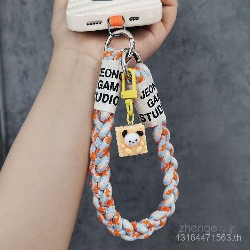 เชือกข้อมือถักหางม้า INS เชือกมือถือการ์ตูนเคสโทรศัพท์มือถือเชือกเส้นเล็กเชือกถักด้วยมือแบบสั้น