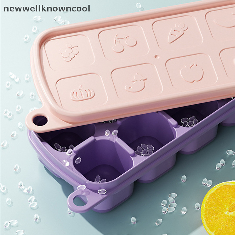 Newwellknowncool 1 PC 8 เซลล์แม่พิมพ์ซิลิโคนเกรดอาหารตารางน้ําแข็งพร้อมฝาปิดถาดน้ําแข็งทํา Mould กล่องเก็บน้ําแข็งนํากลับมาใช้ใหม่ DIY อุปกรณ์ครัว AAD