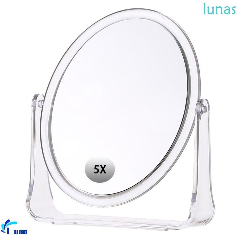 Lunasol กระจกขยาย 5 เท่า กระจกเครื่องสําอางตั้งโต๊ะสองด้านทรงสี่เหลี่ยมกลม แบบพกพา 360° หมุนยืดหยุ่นพร้อมขาตั้งตารางกระจกแต่งหน้าโต๊ะเครื่องแป้ง