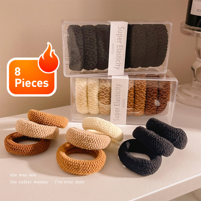 8 ชิ้นชุด ยางรัดผม เชือกผูกผมยืดหยุ่นสูงผ้าหนาผูกผมหางม้าสําหรับผู้หญิง
