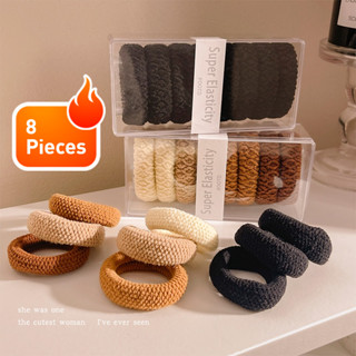 8 ชิ้นชุด ยางรัดผม เชือกผูกผมยืดหยุ่นสูงผ้าหนาผูกผมหางม้าสํา…