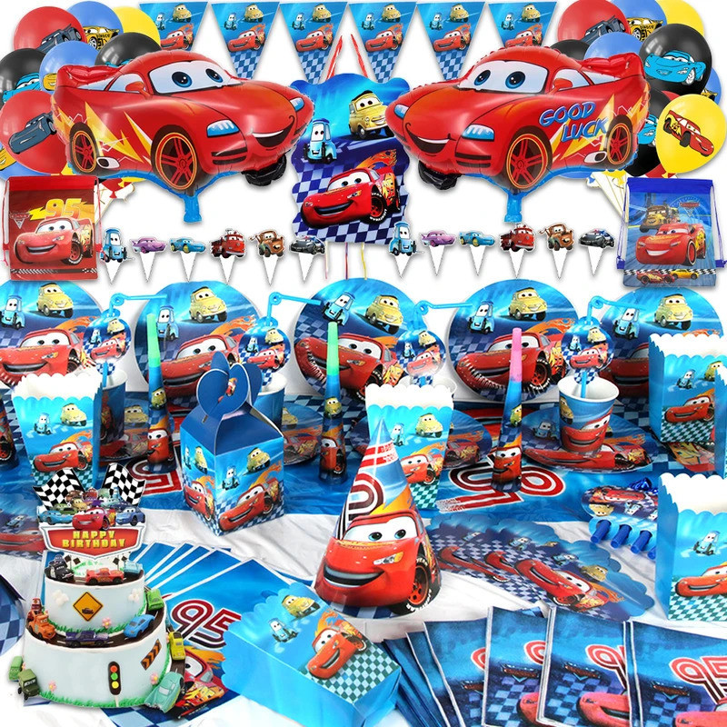 Disney Cars Birthday Party ตกแต่งทิ้งบนโต๊ะอาหารเด็กผู้หญิง Flavo Lightning McQueen Pinata แผ่นกระดาษถ้วยผ้าปูโต๊ะ