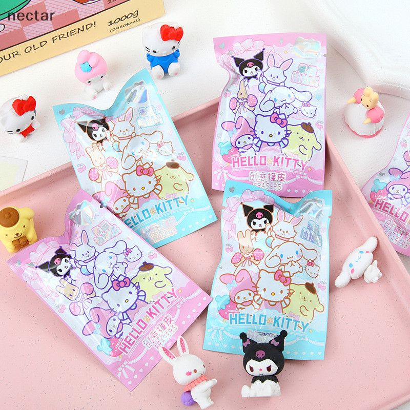 Tar Sanrio การ์ตูนสุ่มยางลบนักเรียนเครื่องเขียนอะนิเมะตัวเลข Hello Kitty Melody Kuromi Cinnamoroll ที่ถอดออกได้ยางลบ N