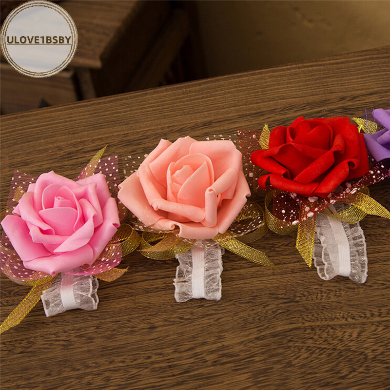 Ulove1bsby ใหม่เพื่อนเจ้าสาวข้อมือ Corsage งานแต่งงาน Rose สร้อยข้อมือดอกไม้ผ้าไหมริบบิ้น TH
