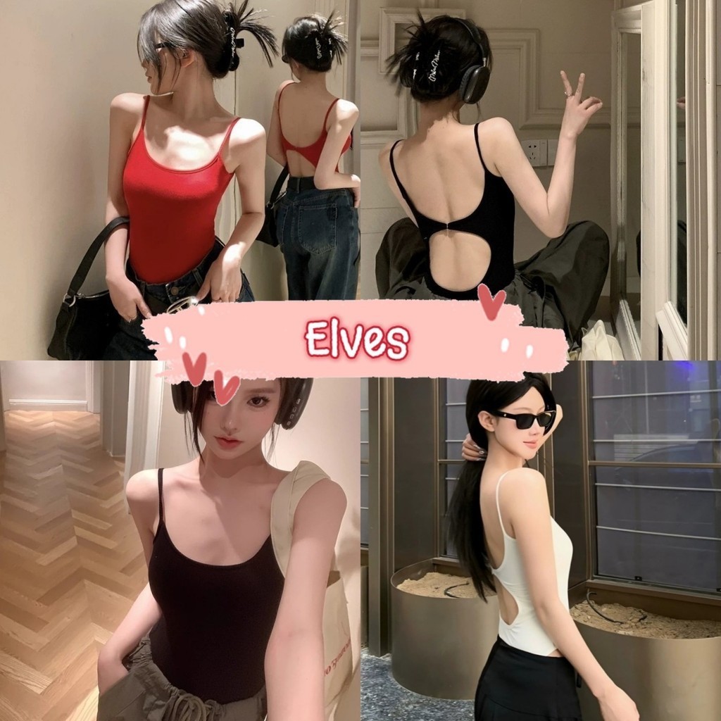 Elves✨พร้อมส่ง✨ดีไซน์ผ่าไหล่สายเดี่ยว แน่น หลังเซ็กซี่ จั๊มสูทฟองน้ำ ท็อปสตรี(FY2634-1)
