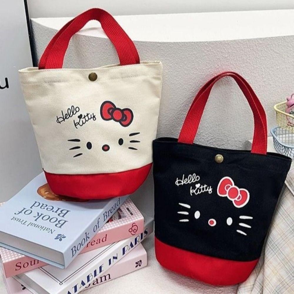 Flashburst กระเป๋า Hello Kitty, ผ้าใบความจุขนาดใหญ่ KT Cat กระเป๋าถือ, Casual Kawaii การ์ตูนแฟชั่นกระเป๋าถังหญิง