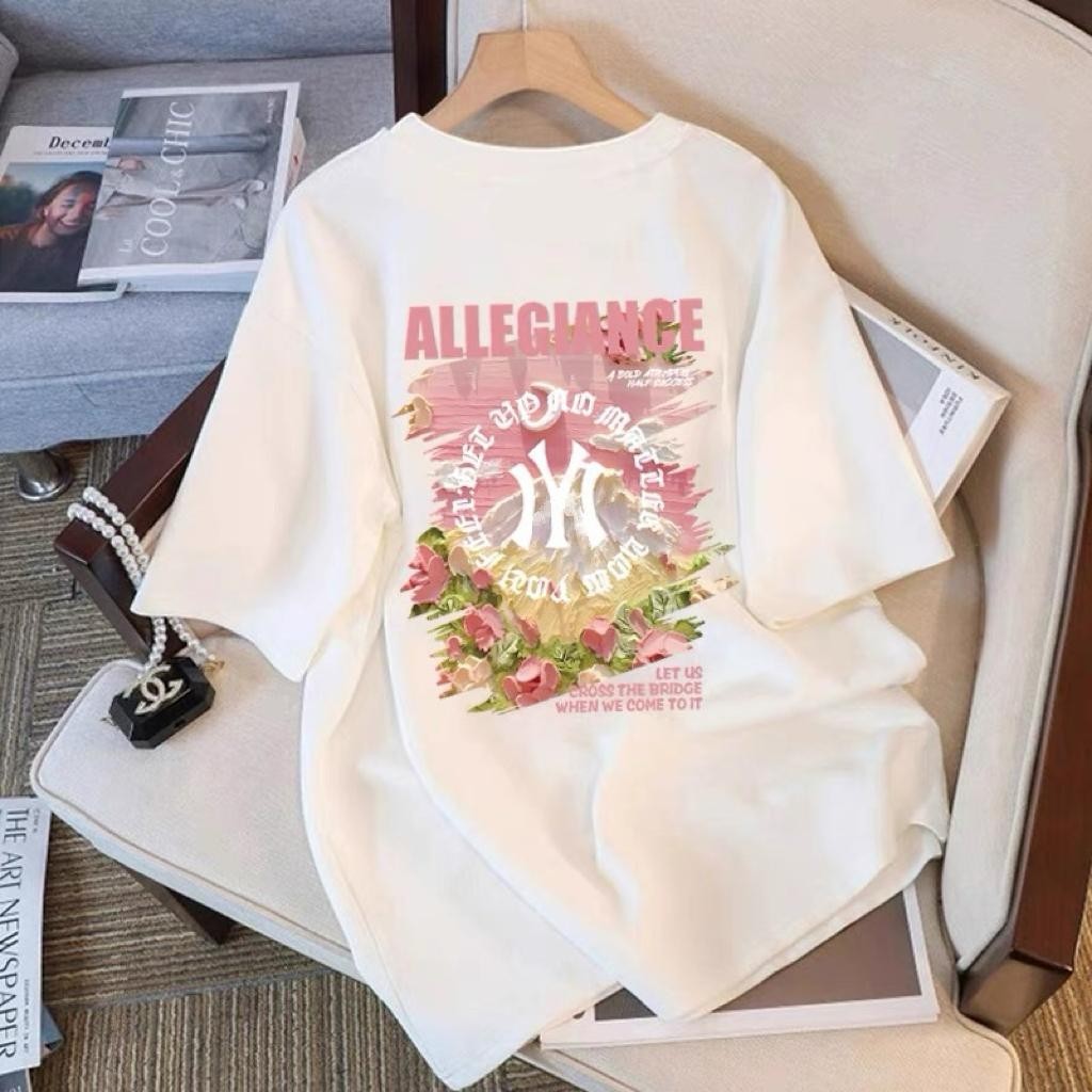 YT เสื้อแขนสั้น ผ้ายืด พิมพ์ "NY3" เสื้อยืดคอกลม สวมใส่สบาย ผ้าฝ้าย 100% ยูนิเซ็กส์ รุ่น S-4XL