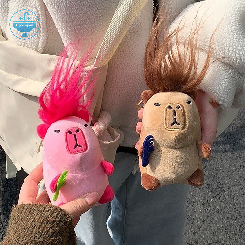 [strysingoin] พวงกุญแจ จี้ตุ๊กตา Capybara ผมยาว สีสันสดใส แบบสร้างสรรค์ ให้เป็นของขวัญ