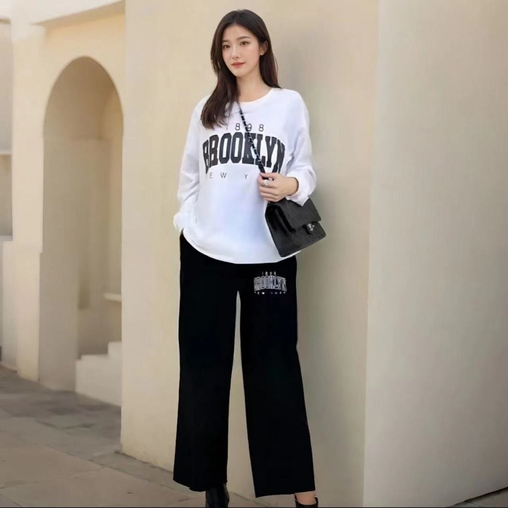 เสื้อแขนยาว+กางเกงขายาวสไตล์สตรีท ชุดเชต์ผู้หญิงที่ทันสมัยและเท่ห์สุดในฤดูกาลนี้