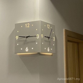 Ins Style Corner Clock Double-Sided Wall Clock Living Room Creative Simple Modern Double-Sided Wall Clock Perforation-Free Fashionable Penis C