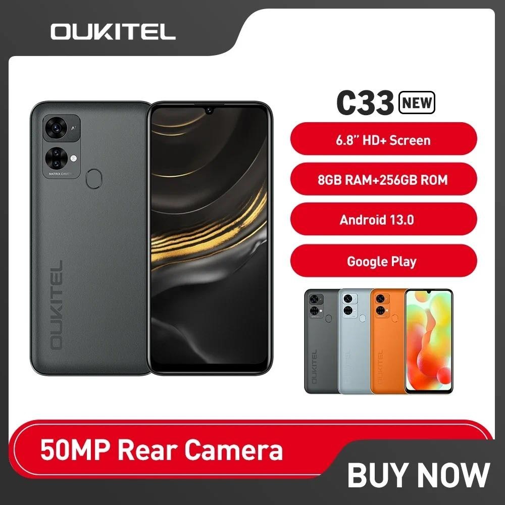 Oukitel C33 สมาร์ทโฟน Android 13 8GB RAM + 256GB ROM 6.8 นิ้ว HD Octa Core โทรศัพท์มือถือ 50MP 5150m