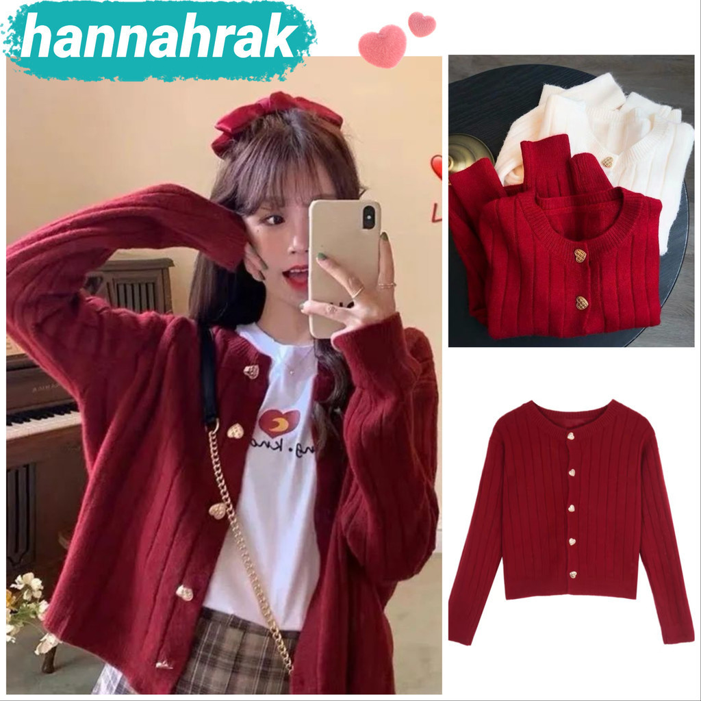 (ส่งจากกรุงเทพฯ)เสื้อเเขนยาวไหมพรม (S-2XL) เสื้อสเวตเตอร์สีแดงปีใหม่ กระดุมหน้าใช้งานได้จริง ผ้านิ่มยืดใส่สบาย 2สี