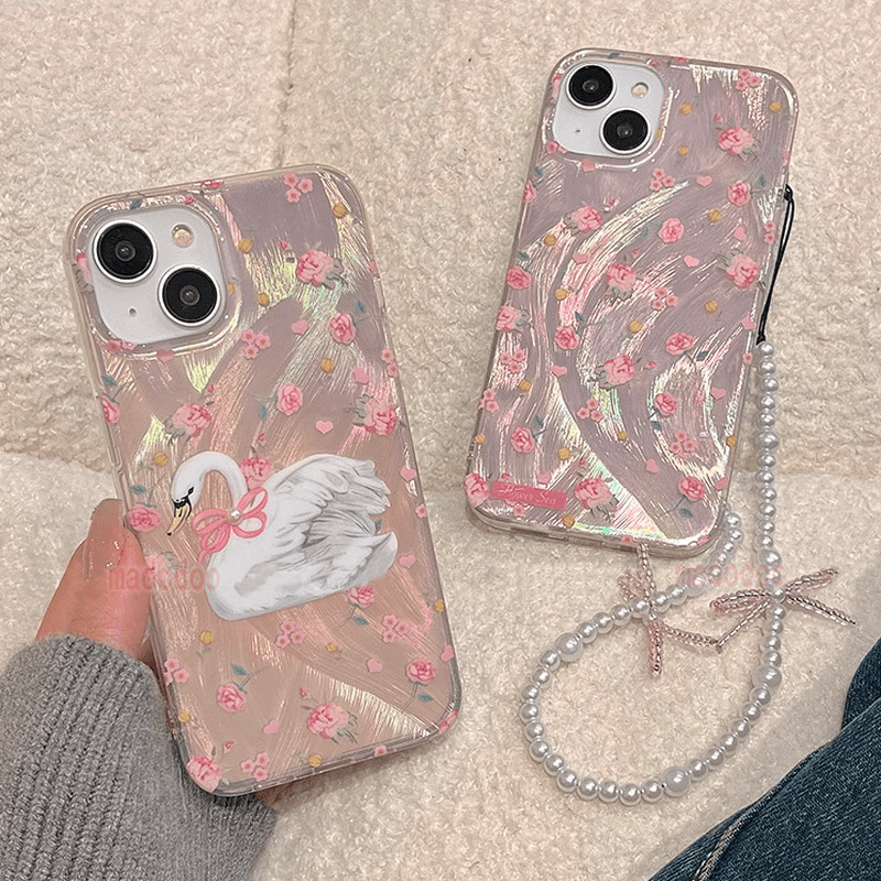 เคสซัมซุง Pretty Small Rose Floral Flower Cute White Swan for Samsung Galaxy S25 S24 S22 Ultra S23 P