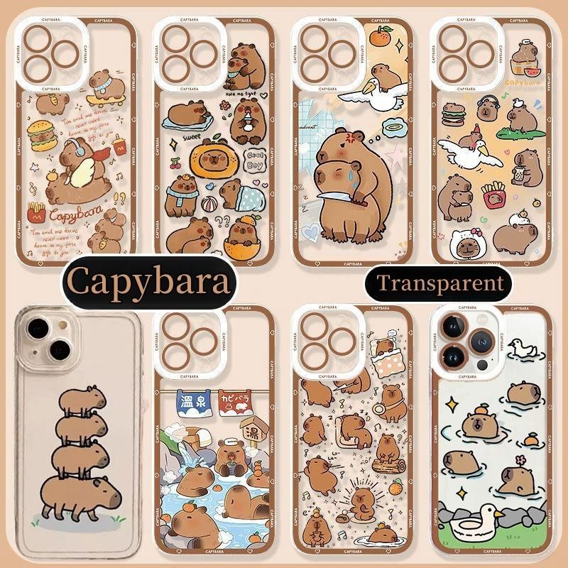 เคสโทรศัพท์สําหรับ iPhone 12 13 Pro Max Mini 15 ฝาครอบ Capybara อะนิเมะการ์ตูน TPU Soft Clear น่ารัก