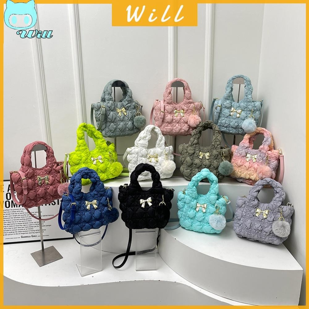 Tote สําหรับผู้หญิงกระเป๋าถือผ้านวมไนลอนปรับสายปักเป้าไหล่