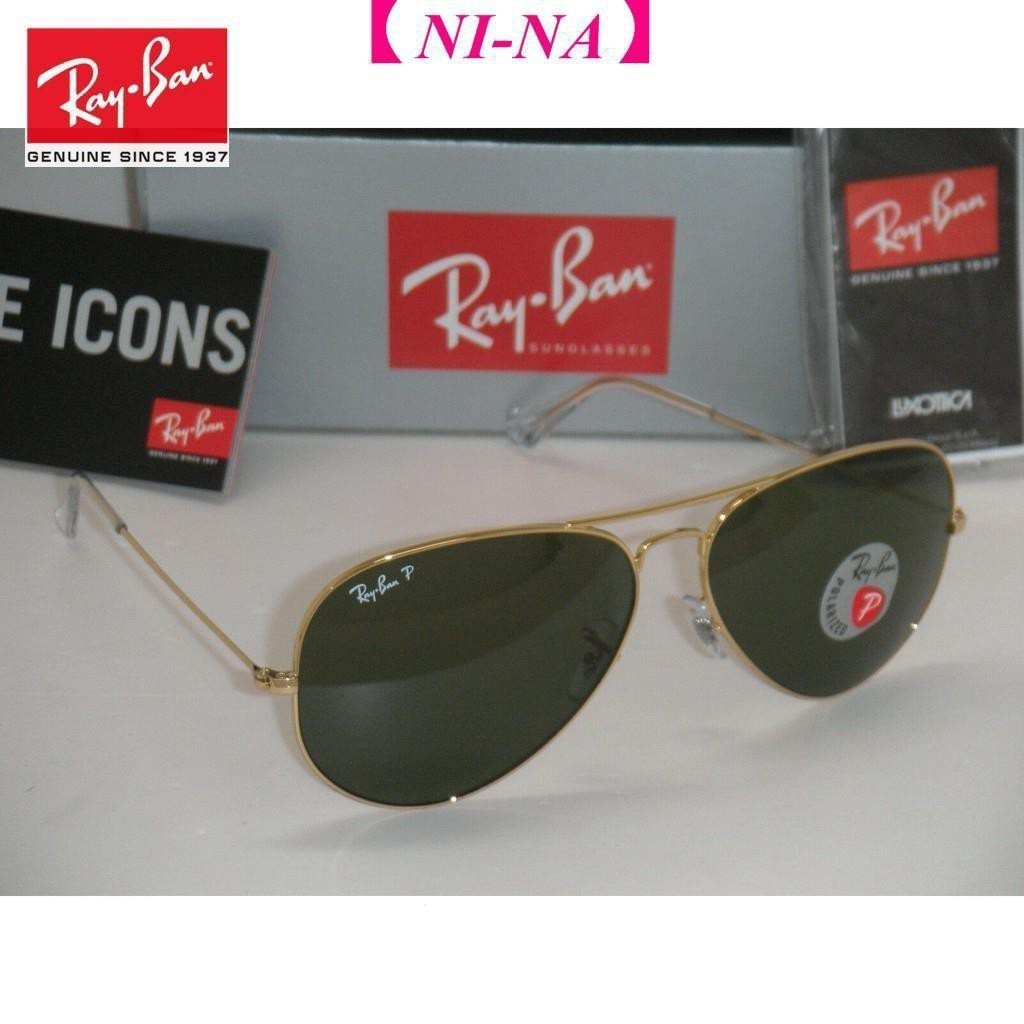 RayBan ของแท้3025 PILOT Green Polarized RB 3025 001/58 62mm Big occulos