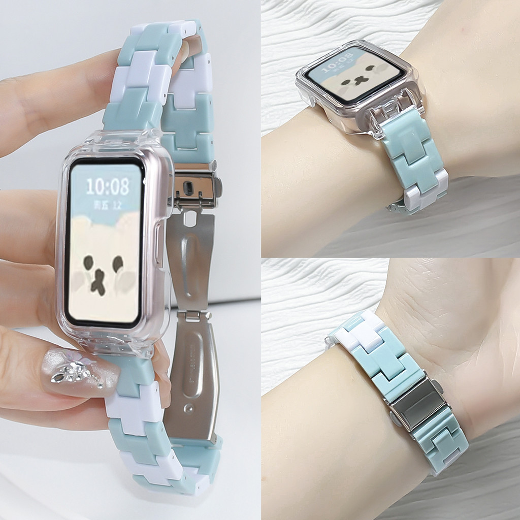 Candy สีเรซิ่นสําหรับ Huawei Band 11 11 Pro 10 9 8 7 6 6Pro สายรัดข้อมือสําหรับ Honor Band 7 6 โปร่งใสเปลี่ยน band