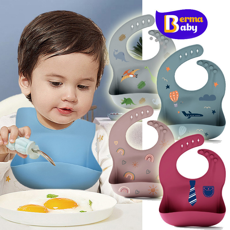 Berma Baby ผ้ากันเปื้อนเด็กซิลิโคน ผ้ากันเปื้อนเด็ก มีถาดรองเศษอาหาร กั้นเปื้อนเด็ก กั้นเปื้อนซิลิโคน