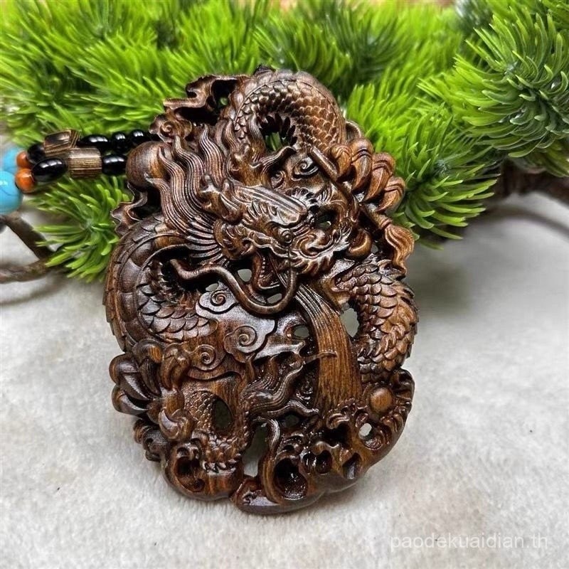 Dala ไม้กฤษณาแห้งทั้งไม้แกะสลักด้วยมือกลวงสองด้านแบรนด์มังกรพร้อมที่จับเชือกที่แขวนในรถ