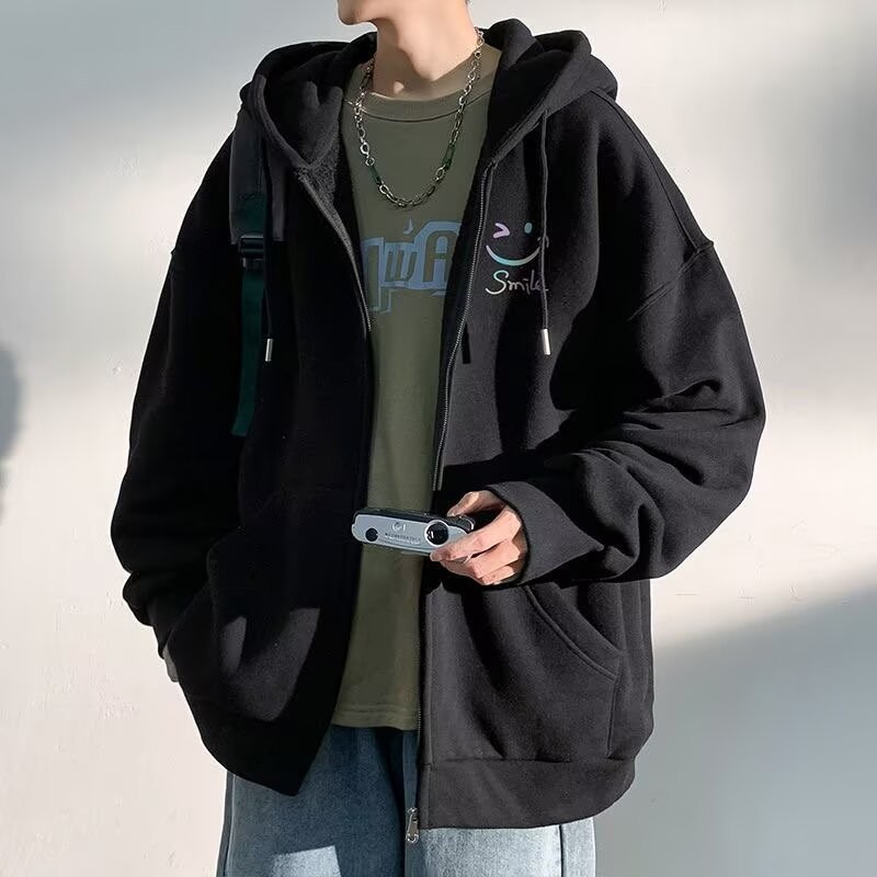 ม-8เอ็กแอล เกาหลีหน้ายิ้มเสื้อกันหนาวผู้ชายขนาดบวกเสื้อกันหนาวหมวกสบายๆหลวมหนาความร้อนเสื้อสวมหัวด้านบน - รูปที่ 4