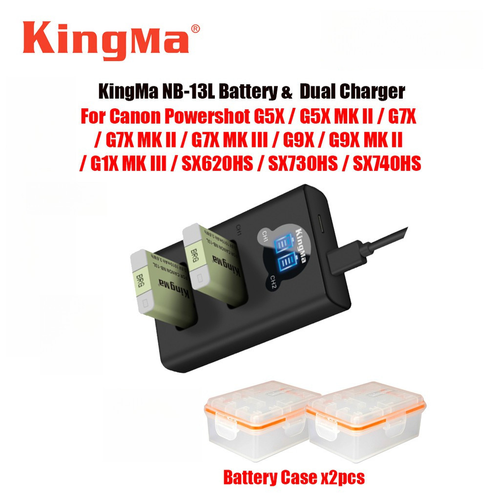 แบตเตอรี่กล้อง KingMa NB-13L และ LCD Dual Charger Set Canon Powershot G5X / G5X MKII / G7X / G7X MKI