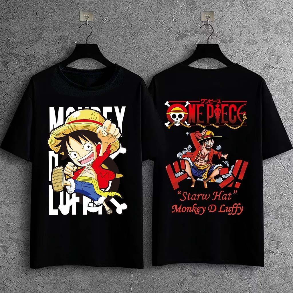 ผ้าฝ้าย 100% วันพีซลูฟี่บวกขนาดเสื้อยืดแขนสั้นสำหรับผู้ชายพิมพ์ฤดูใบไม้ร่วงเสื้อยืด S-3XL