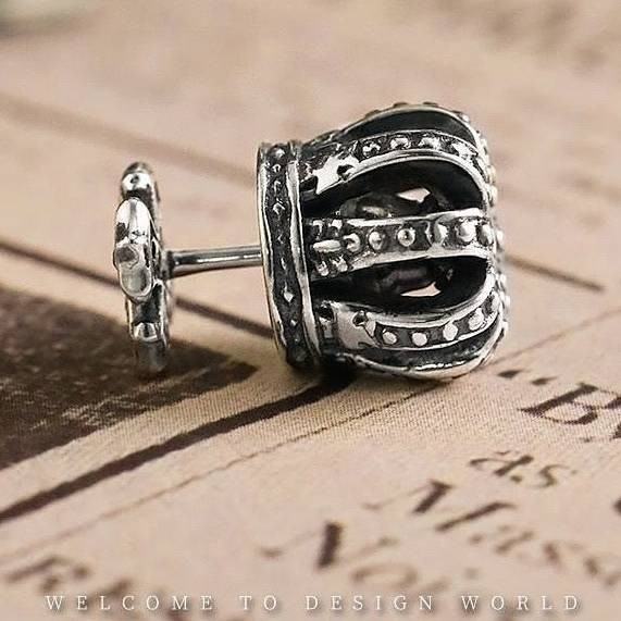 F Pu Handsome Stylish Flow High-Grade Crown Cross Stud Earrings Men's Sterling Silver 925 American R