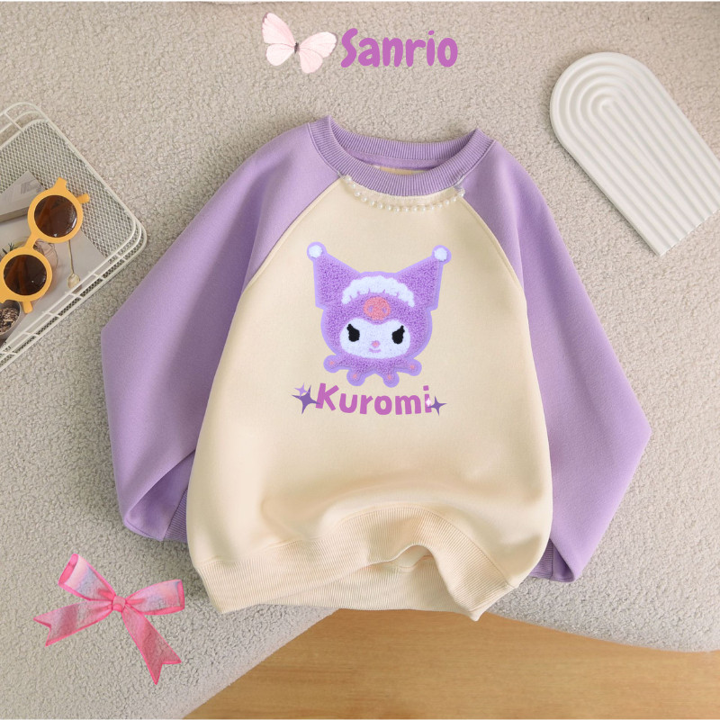 เสื้อฮู้ดเด็กผู้หญิง OVERSIZE Kuromi Sanrio 3D Pearl เกาหลี VersatileTop
