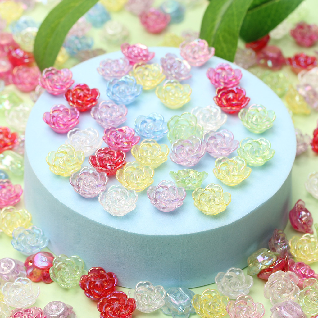 20 ชิ้น Creative Double Hole/Single Hole AB สีดอกไม้ลูกปัดอะคริลิค DIY เครื่องประดับอุปกรณ์เสริม Keychian ทํา