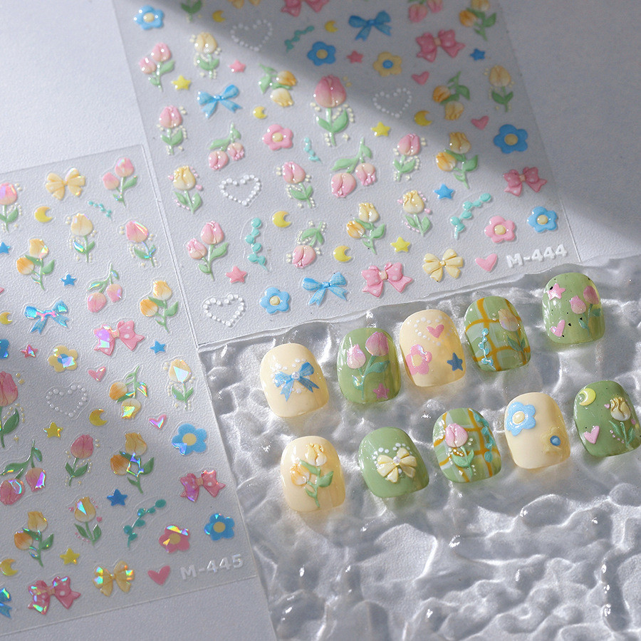 [Meow.sensei] Fetsu New Craft Shell Light Flower สติกเกอร์ติดเล็บสามมิติฝ้ากาวติดเล็บบางและโปร่งใส M-444ชุด bronzing