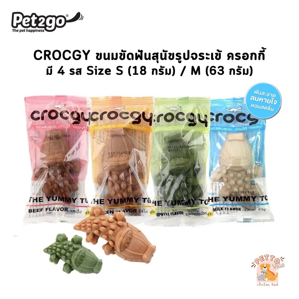 Crocgy ครอกกี้ ขนมขัดฟันสุนัขรูปจระเข้ Size S (18 กรัม) Size M (63 กรัม)