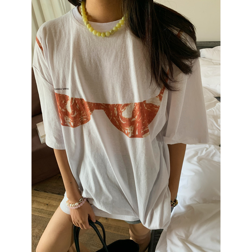 COD✅ (จัดส่งในกรุงเทพฯ) MAO Shop เสื้อยืด oversize - ฤดูร้อนแฟชั่นชุดชั้นในสีเหลืองพิมพ์เสื้อยืดแขนสั้นสำหรับสุภาพสตรี