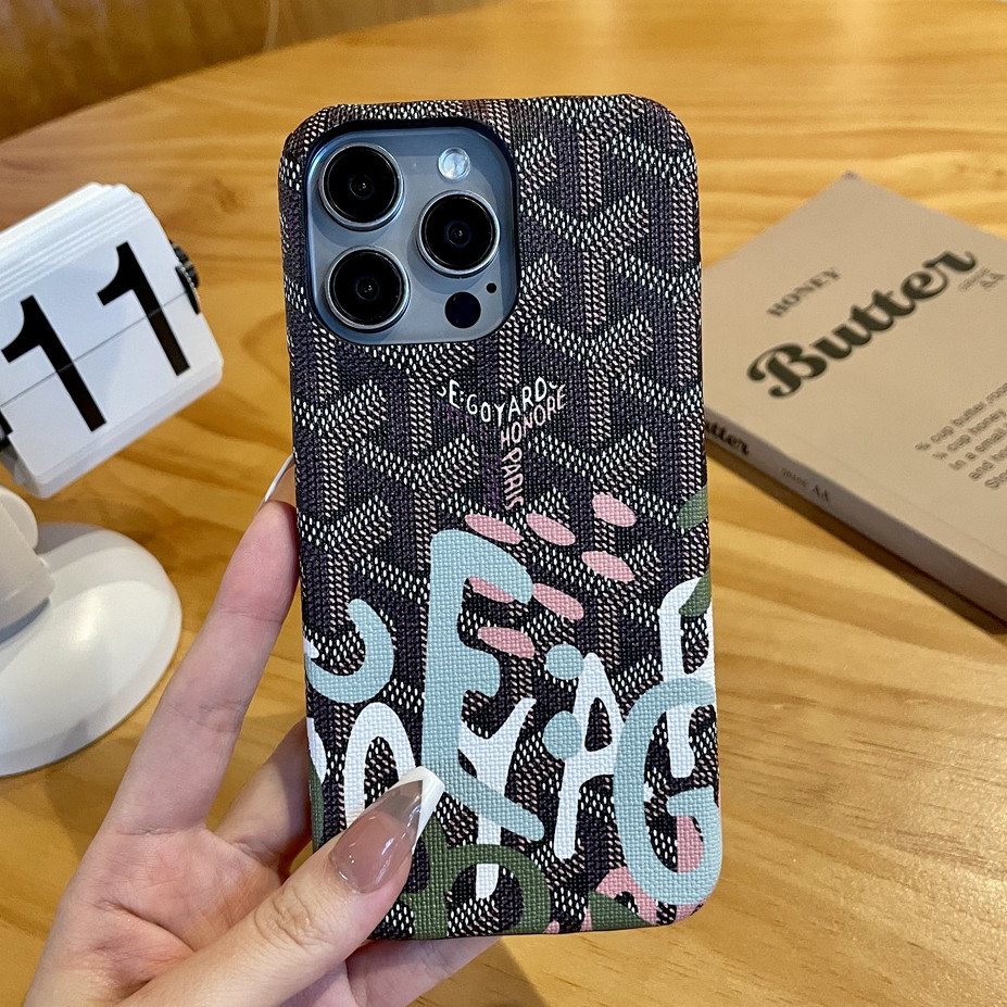 เคสหนังกราฟฟิตี้แบรนด์แฟชั่นใหม่สําหรับ iPhone 11 12 13 14 15 16 Pro Max เคสกันกระแทก
