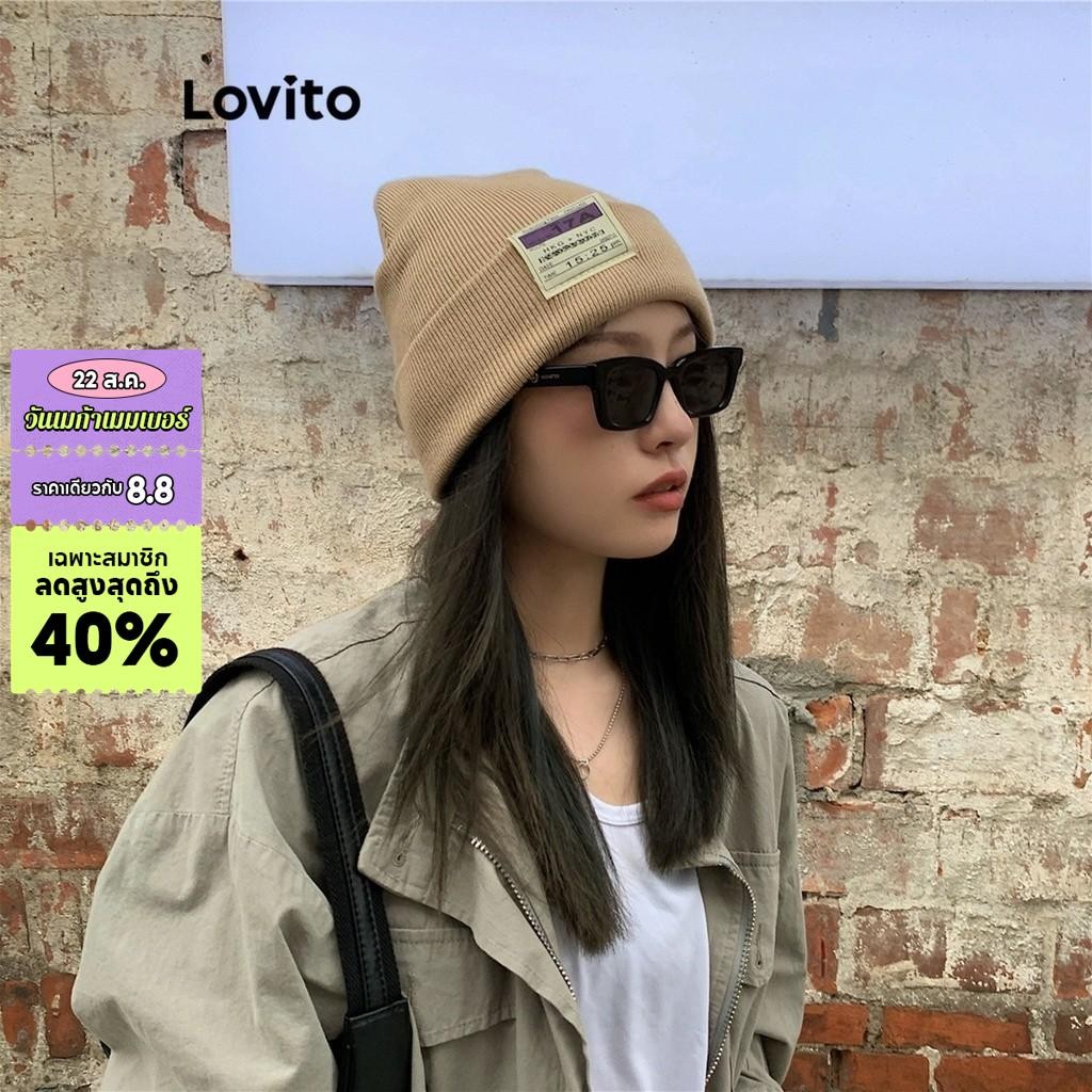 Lovito หมวกผู้หญิง แต่งตัวรีด ลายตัวอักษรดิจิทัล แนวเรียบง่าย สไตล์ลำลอง LFA09188