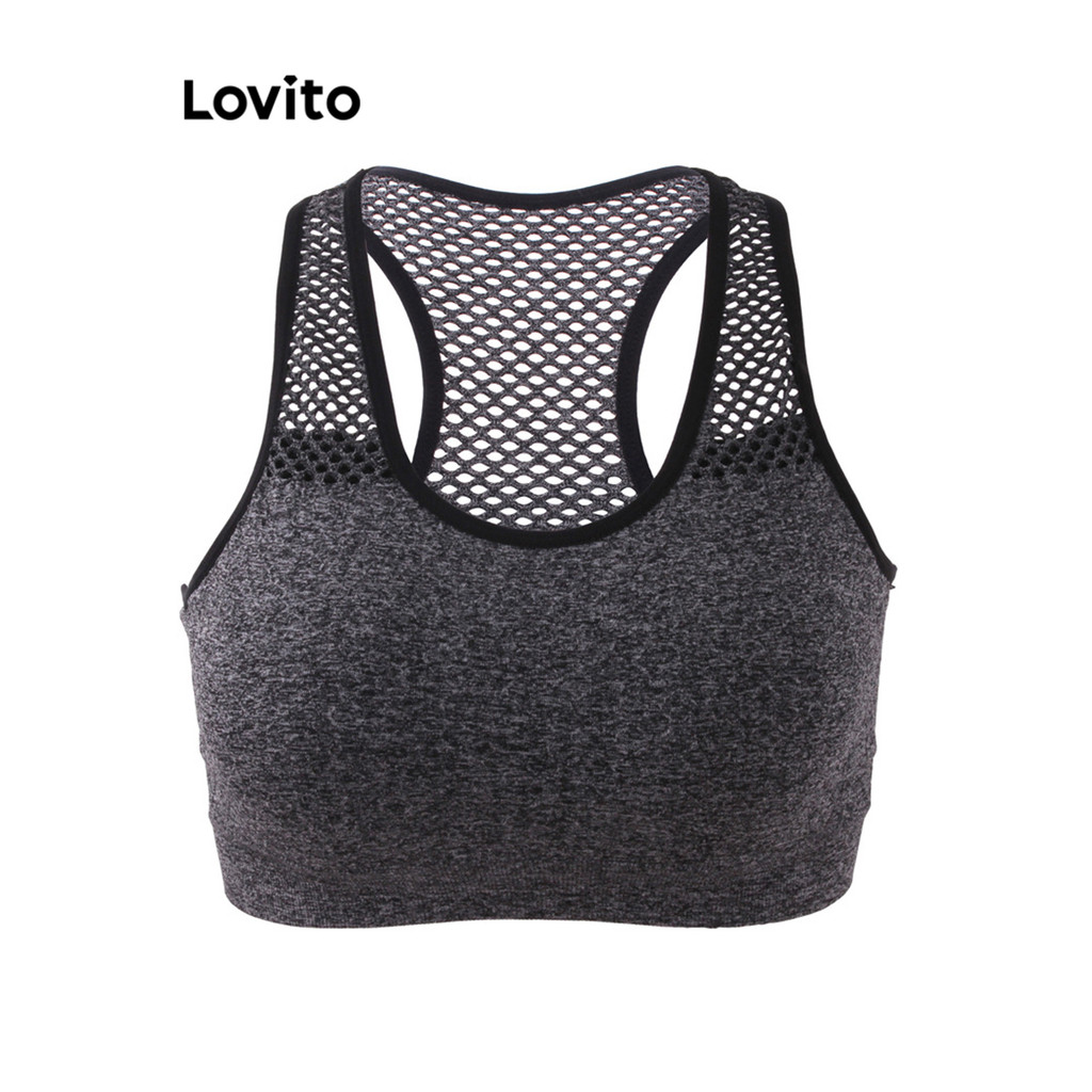 Lovito สปอร์ตบราผู้หญิง ผ้าตาข่าย สีพื้น สไตล์ลำลอง LNL53025