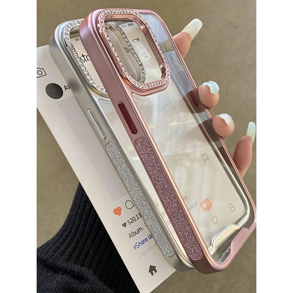 High-end Flash Diamond โปร่งใส iPhone15Promax เคสโทรศัพท์ Apple 14Pro กันกระแทก 13/12 หญิงสีทึบ