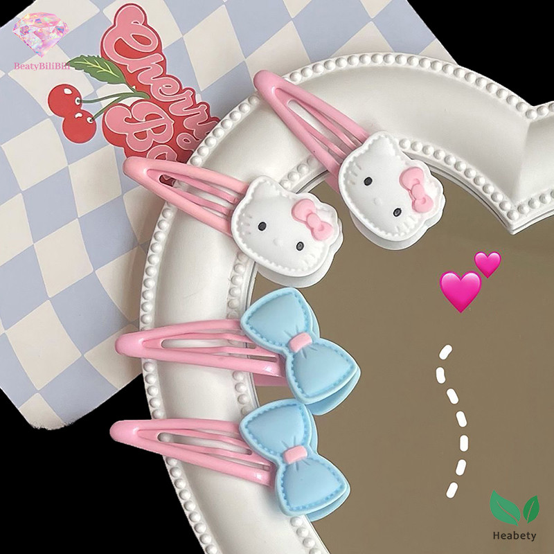 Heabety 2PCS Kawaii การ์ตูน Sanrio Hello Kitty Hairpin ชุดหวานน่ารักหมีดอกไม้ Hairpin BB คลิป Ins สไตล์ Bangs คลิปสาว Headwear ใหม่