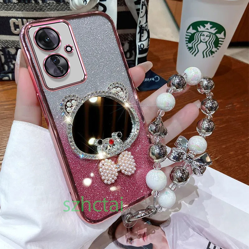 เคสโทรศัพท์ OPPO Reno11 F 5G Reno11 5G Reno 11 Pro 5G Reno 8T 8 8Z 5G Reno 7 8 4G Reno7Z 5G กระจกแต่งหน้าหูหมีมงกุฎหรูหราพร้อมเชือกเส้นเล็ก เคส OPPO Reno11 F 5G Reno11 5G Reno 11 Pro 5G Reno 8T 8 8Z 5G Reno 7 8 4G Reno7Z 5G