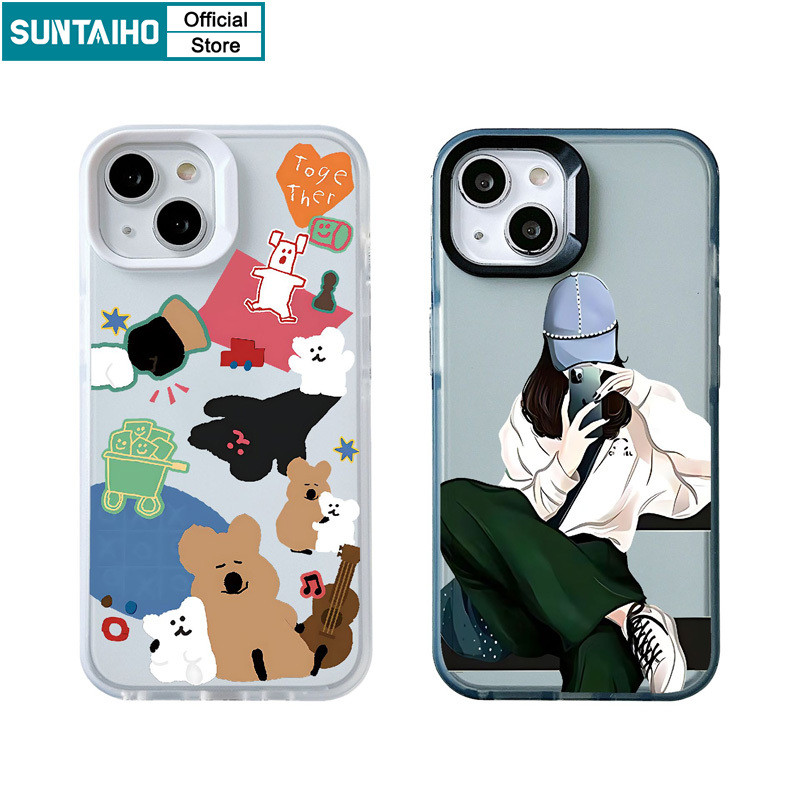 Suntaiho เคสไอโฟน สุนทรียศาสตร์ ปลอกSelfieสาวรูปแบบClear FrostedสําหรับIphone 15 14 12 13 11 Pro Max IP 7 8 Plus Iphon X Xs XR Xs Max TPUซิลิคอนนุ่มพรีเมี่ยมกันกระแทกปกหลัง