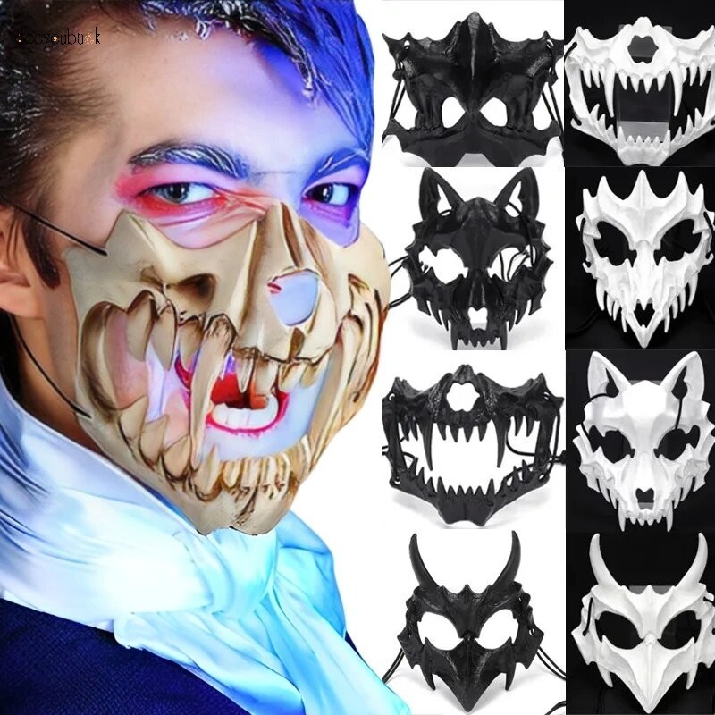 ปาร์ตี้ฮาโลวีน Props อะนิเมะมังกรพระเจ้าโครงกระดูก Skull คอสเพลย์หน้ากากผู้ใหญ่ Unisex Tigers ไดโนเสาร์หน้ากากหมาป่า