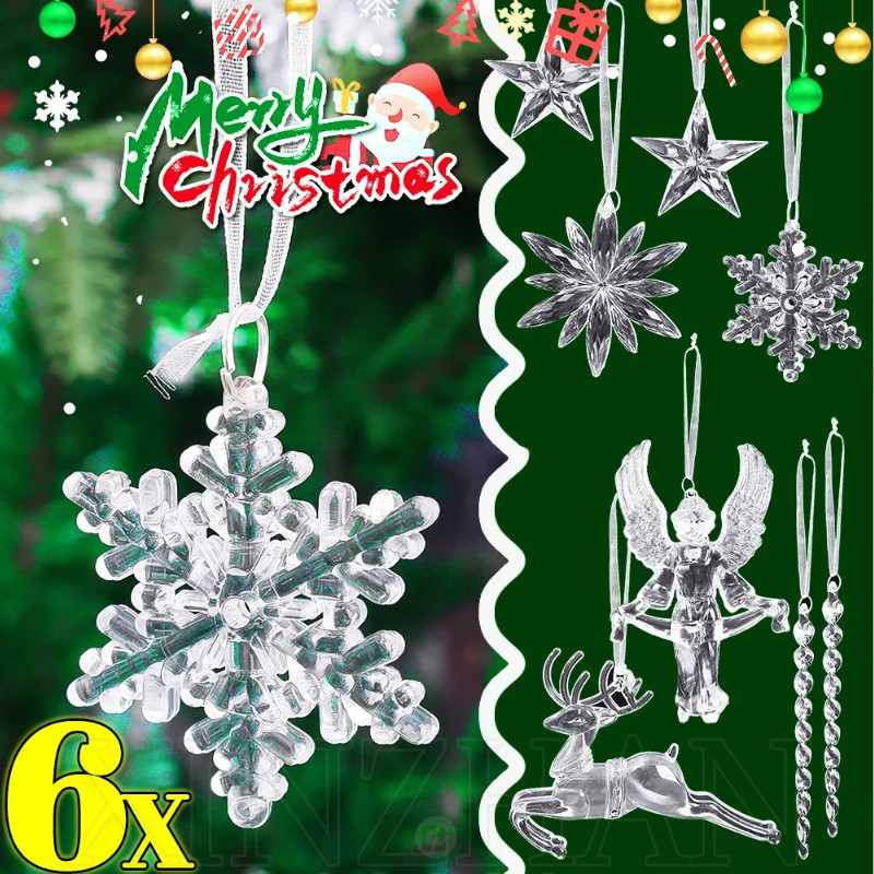 ตกแต่งจี้คริสต์มาส2/4/6ชิ้น-เกล็ดหิมะ,นางฟ้า,กวาง-หลายสไตล์,อะคริลิ,โปร่งใส-สําหรับตกแต่งต้นคริสต์มาส,บอนไซ,ประตู- n ความโลภปีใหม่พรรคซัพพลาย
