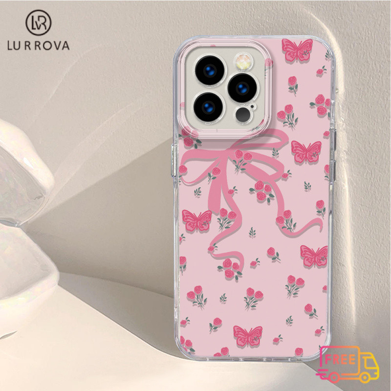 สำหรับ OPPO Reno 12 5G Reno12 F 5G Reno11 F Reno 11 5G Reno 10 Reno 8T Reno 8Z Reno 7Z Reno5 realme C67 C65 C63 C61 C55 C51 C35 C21Y สีชมพู TPU PH กันกระแทกโบว์กุหลาบ