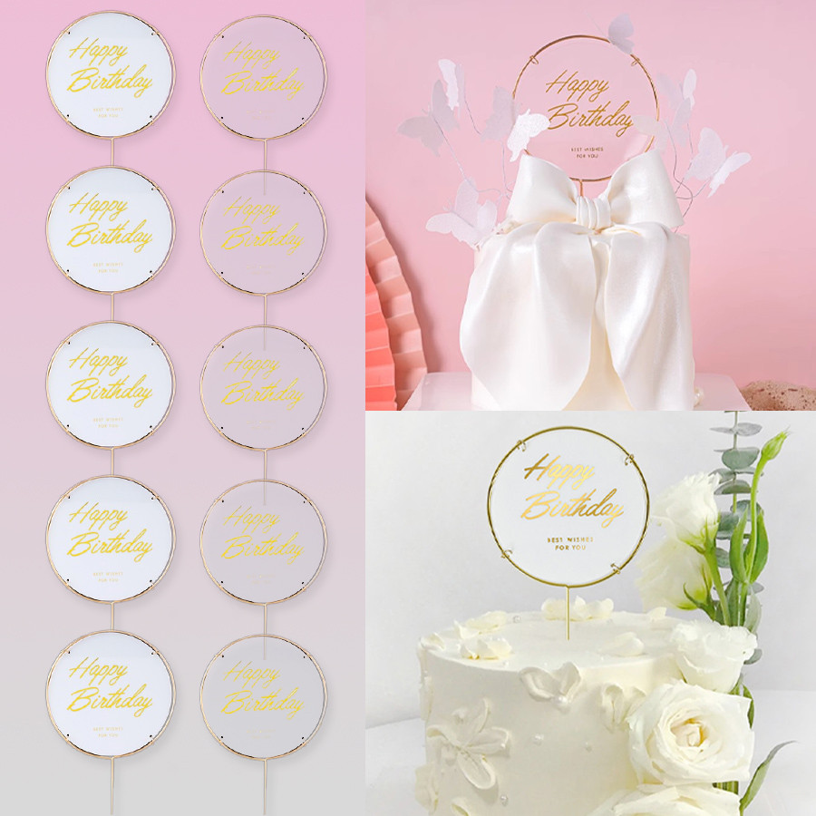 5ชิ้นเค้กวันเกิดมีความสุข ที บน เจ้าหญิงสาวแต่งงานสีขาวโปร่งใสคริลิคเค้กใส่การ์ดธงเด็กอาบน้ําขนม ทําเอง ตกแต่ง